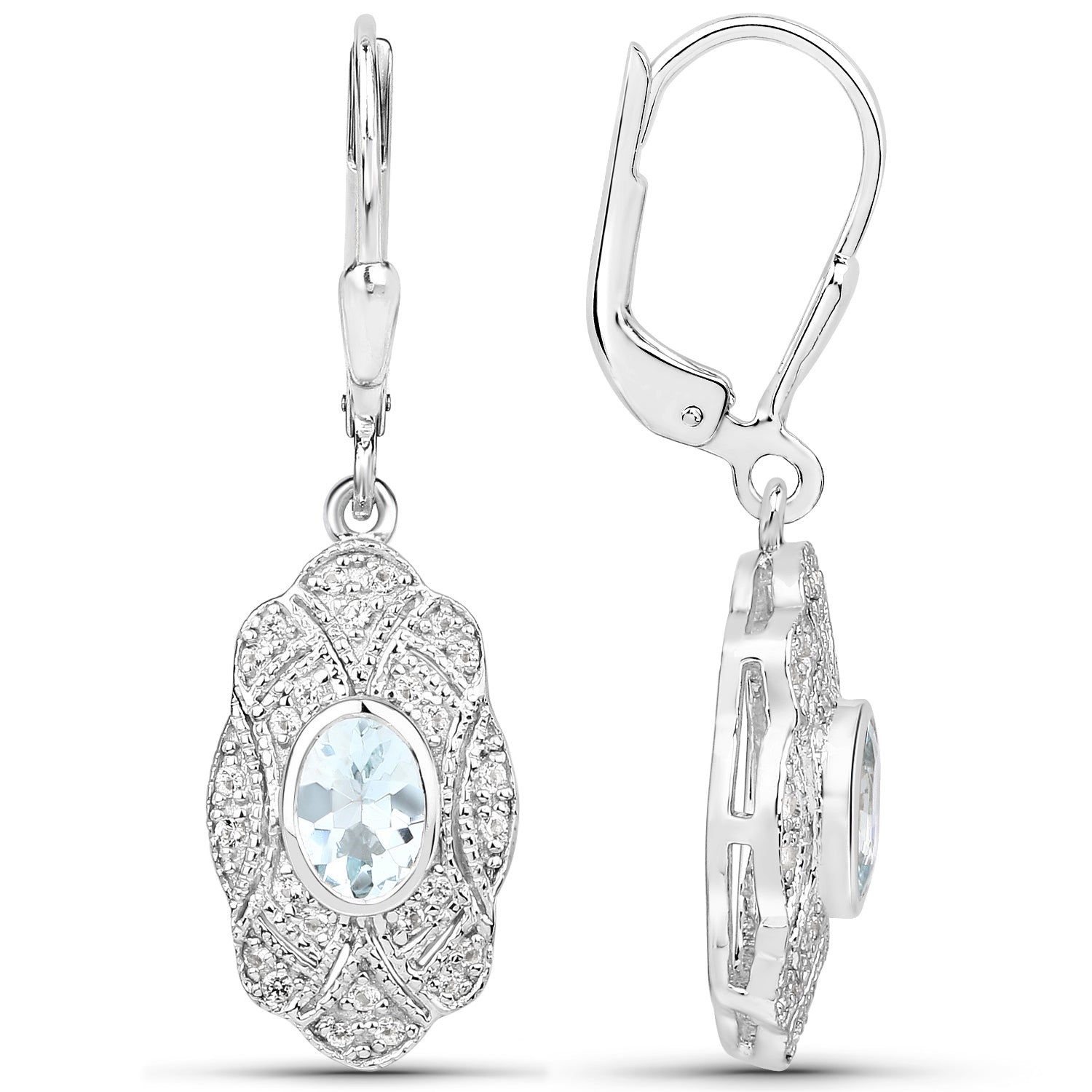 0.96 Carat Genuine Aquamarine and White Topaz .925 Sterling Silver Earrings  DestGlow
