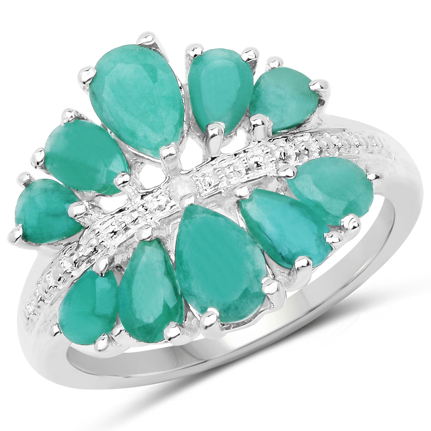 2.21 Carat Genuine Emerald and White Diamond .925 Sterling Silver Ring by Bids.com