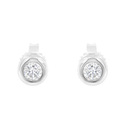 10K White Gold 1/4 Cttw Round Brilliant-Cut Near Colorless Diamond Bezel-Set Stud Earrings (H-I Color, I1-I2 Clarity) by Bids.com