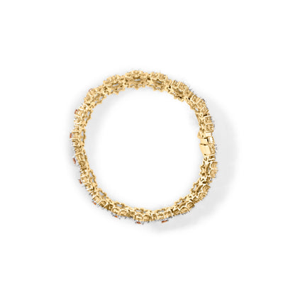 14K Yellow Gold 8.00 Cttw Champagne Diamond Floral Cluster Halo Link Bracelet (H-I Color, I1-I2 Clarity) by Bids.com