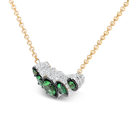 18K Rose Gold 3/4 Cttw Pave Diamonds and Graduated Green Tsavorite Gemstone Curved Bar Choker Necklace (G-H Color, SI1-SI2 Clarity) - Adjustable up to 14" - 16.5" by Bids.com