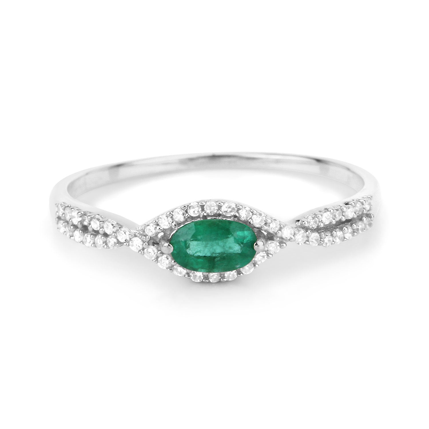 0.32 Carat Genuine Zambian Emerald and White Diamond 14K White Gold Ring by Bids.com