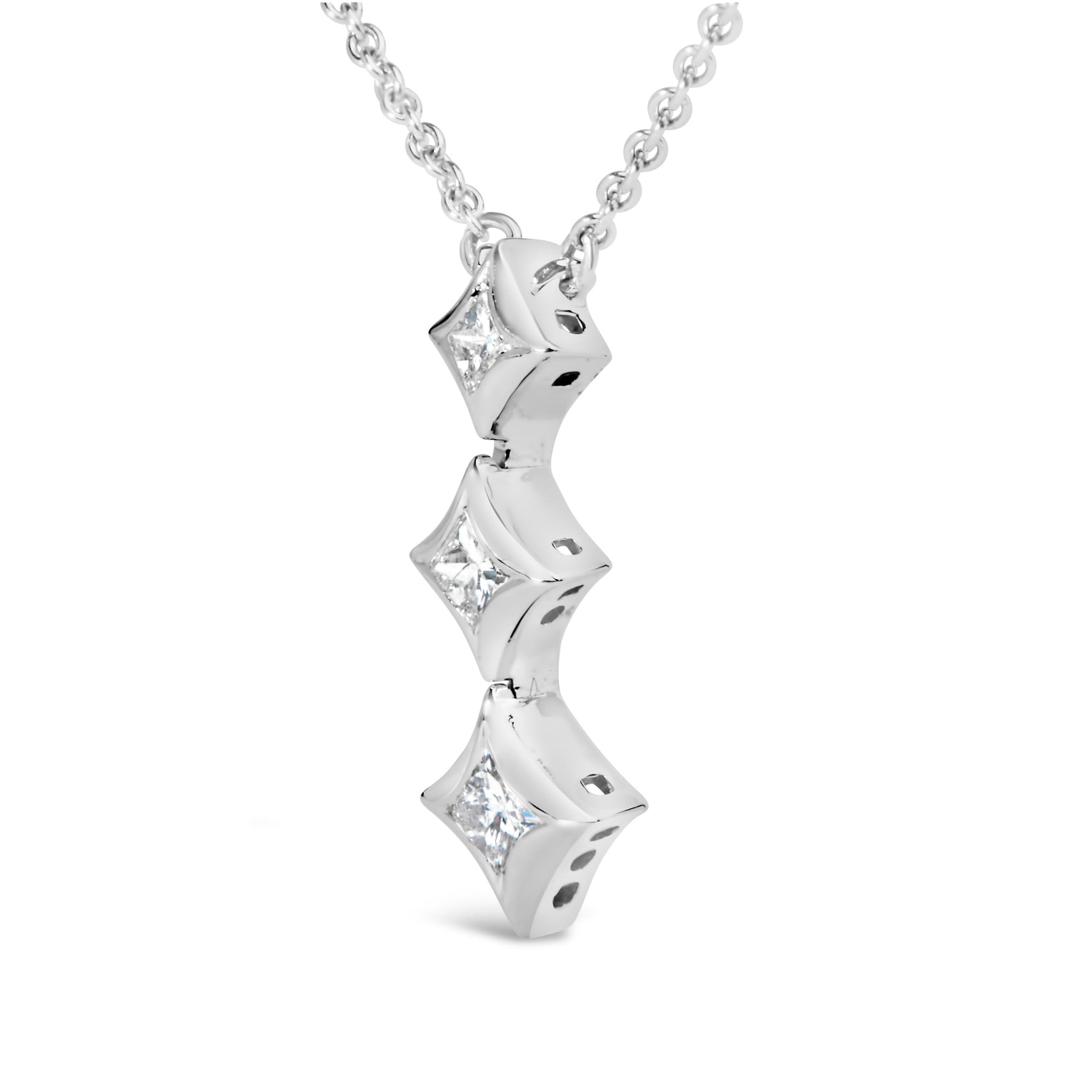 10K White Gold 1/5 Cttw Princess Cut Diamond 3 Stone Drop 18" Pendant Necklace (H-I Color, SI2-I1 Clarity) by Bids.com
