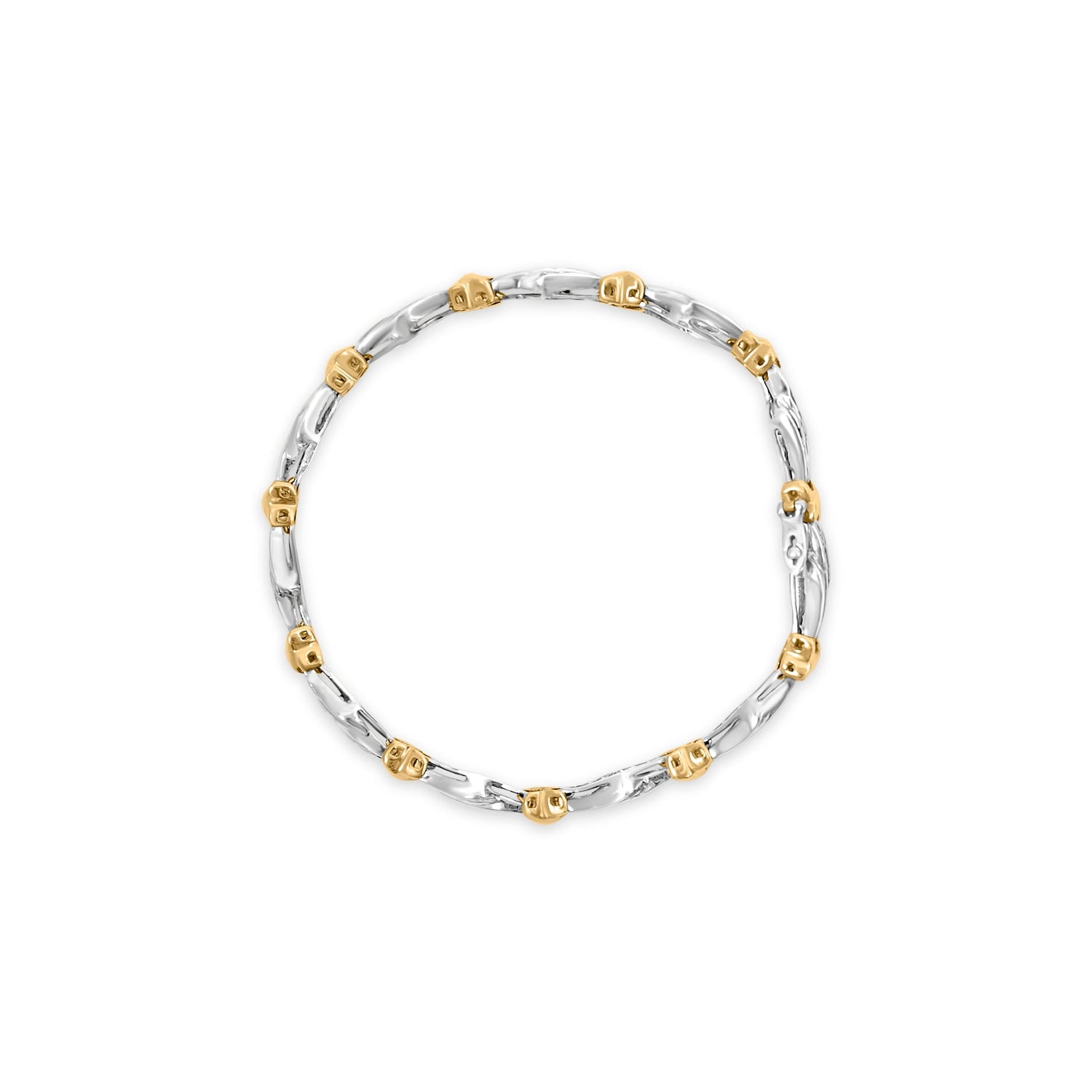 10k Two-Toned Gold 2.00 Cttw Channel Set Baguette-Diamond Weave and "X" Spiral Link Bracelet (H-I Color, I1-I2 Clarity) - 7" by Bids.com