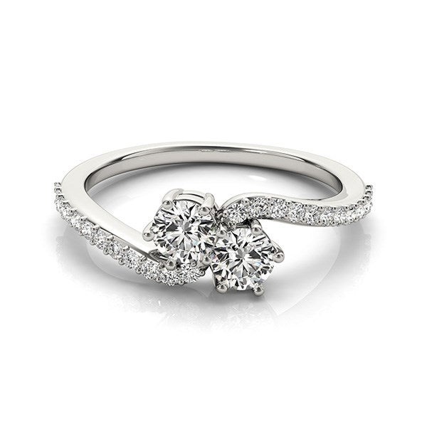 Curved Band Two Stone Diamond Ring in 14k White Gold (3/4 cttw) by Bids.com