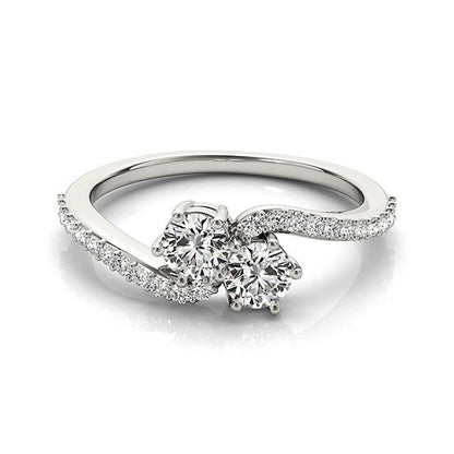 Curved Band Two Stone Diamond Ring in 14k White Gold (3/4 cttw) by Bids.com