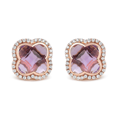 18K Rose Gold 3/8 Cttw Diamond and 11x11mm Clover-Cut Purple Amethyst Gemstone Clover Halo Stud Earrings (G-H Color, SI1-SI2 Clarity) by Bids.com