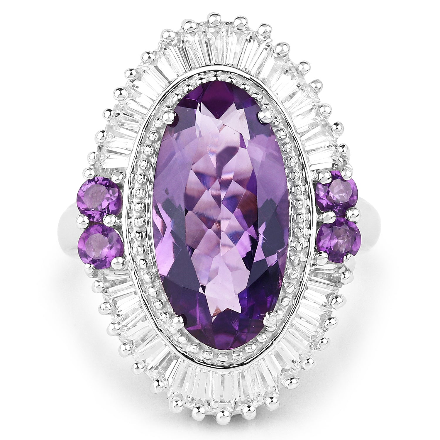 7.96 Carat Genuine Amethyst and White Topaz .925 Sterling Silver Ring by Bids.com