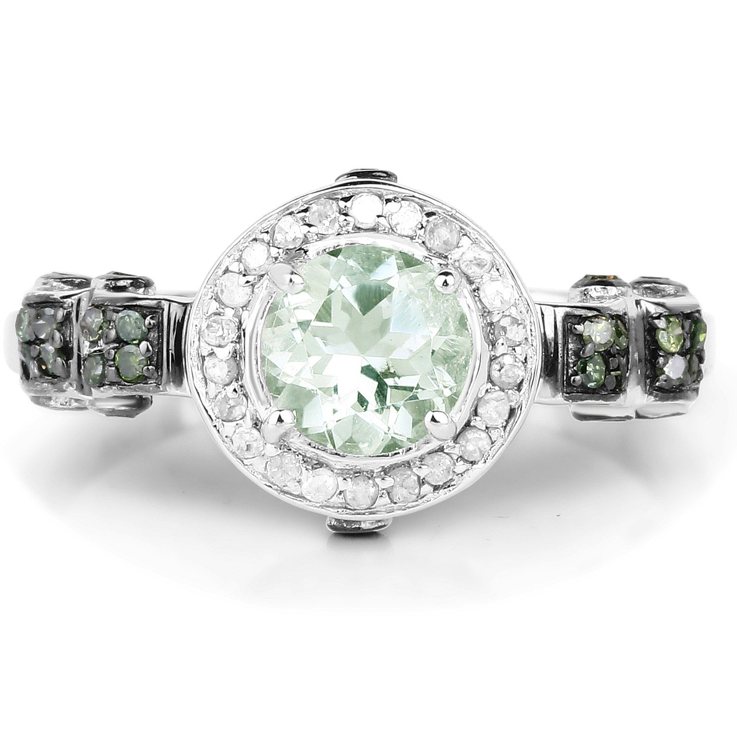 1.07 Carat Genuine Green Amethyst, Green Diamond and White Diamond .925 Sterling Silver Ring by Bids.com