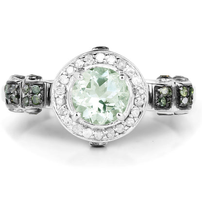 1.07 Carat Genuine Green Amethyst, Green Diamond and White Diamond .925 Sterling Silver Ring by Bids.com