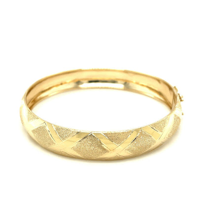 10k Yellow Gold Dual-Textured Diamond Pattern Bangle by Bids.com