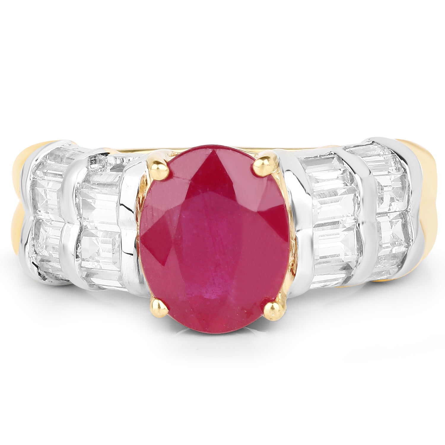 14K Yellow Gold Plated 4.72 Carat Glass Filled Ruby and White Topaz .925 Sterling Silver Ring by Bids.com