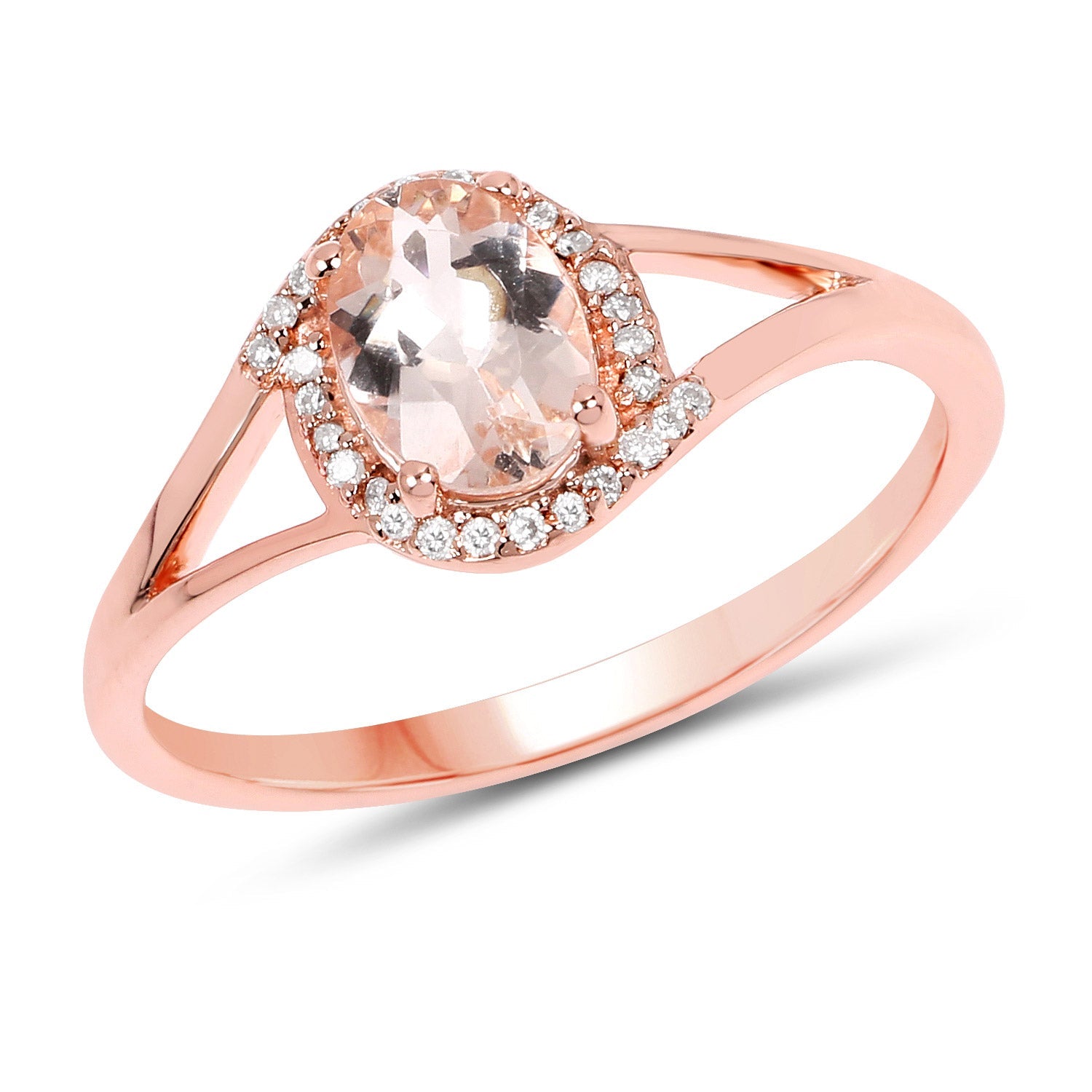 0.78 Carat Genuine Morganite and White Diamond 14K Rose Gold Ring by Bids.com