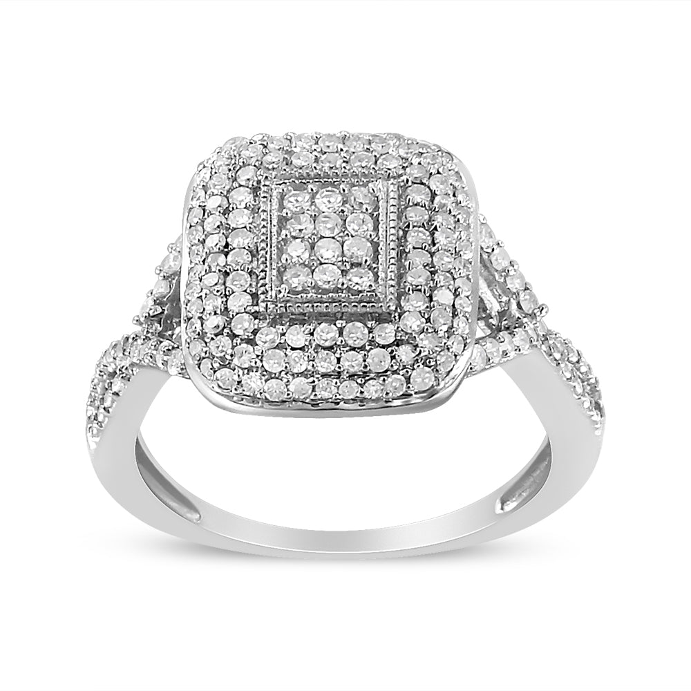 .925 Sterling Silver 1/2 Cttw Round-Cut Diamond Cluster Cushion Ring (I-J , I1-I2) - Size 7 by Bids.com