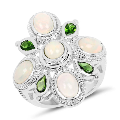 2.97 Carat Genuine Ethiopian Opal And Chrome Diopside .925 Sterling Silver Ring by Bids.com