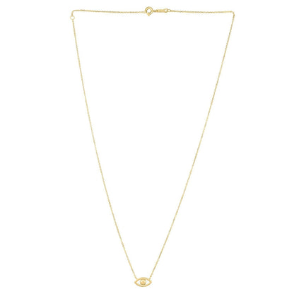 14k Yellow Gold Pearl Evil Eye Necklace  DestGlow