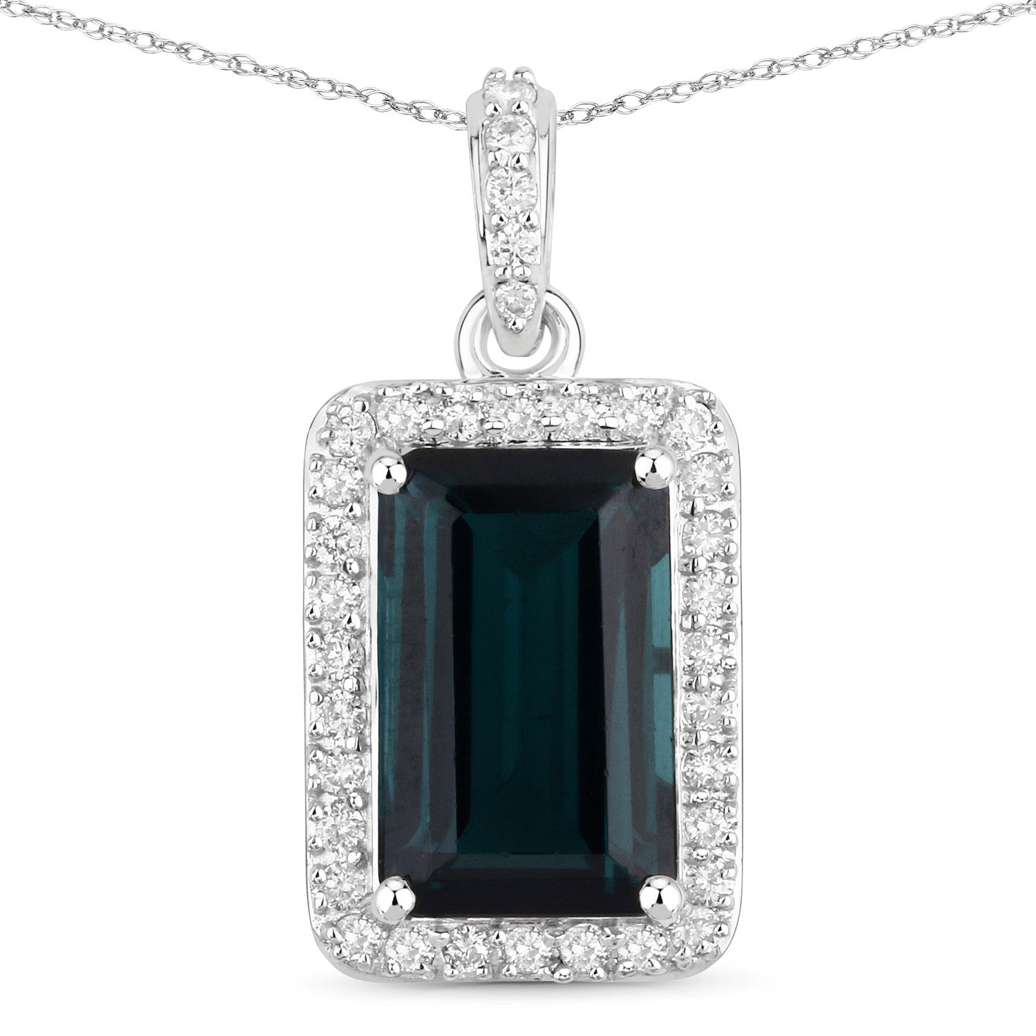 3.55 Carat Genuine Green Tourmaline and White Diamond 14K White Gold Pendant by Bids.com