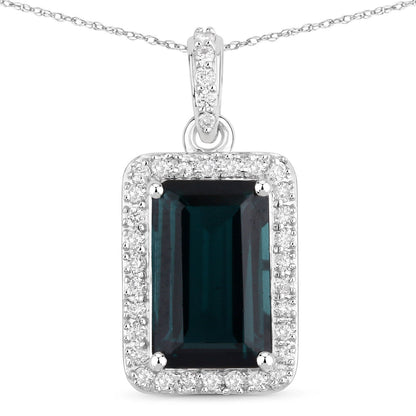 3.55 Carat Genuine Green Tourmaline and White Diamond 14K White Gold Pendant by Bids.com
