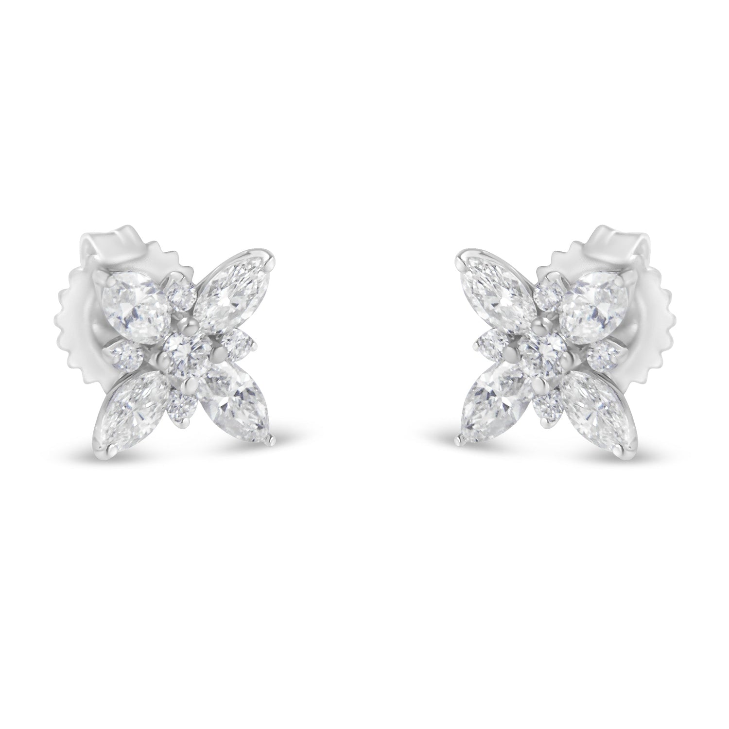14K White Gold Marquise Diamond Flower Stud Earring (1.00 cttw, H-I Color, SI1-SI2 Clarity)  DestGlow