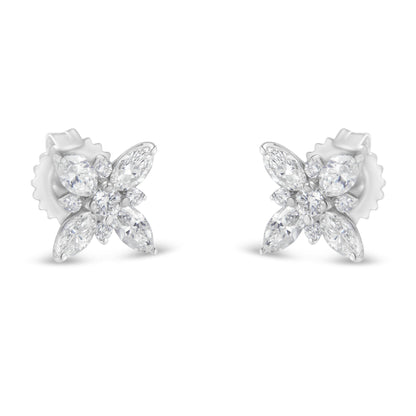14K White Gold Marquise Diamond Flower Stud Earring (1.00 cttw, H-I Color, SI1-SI2 Clarity)  DestGlow