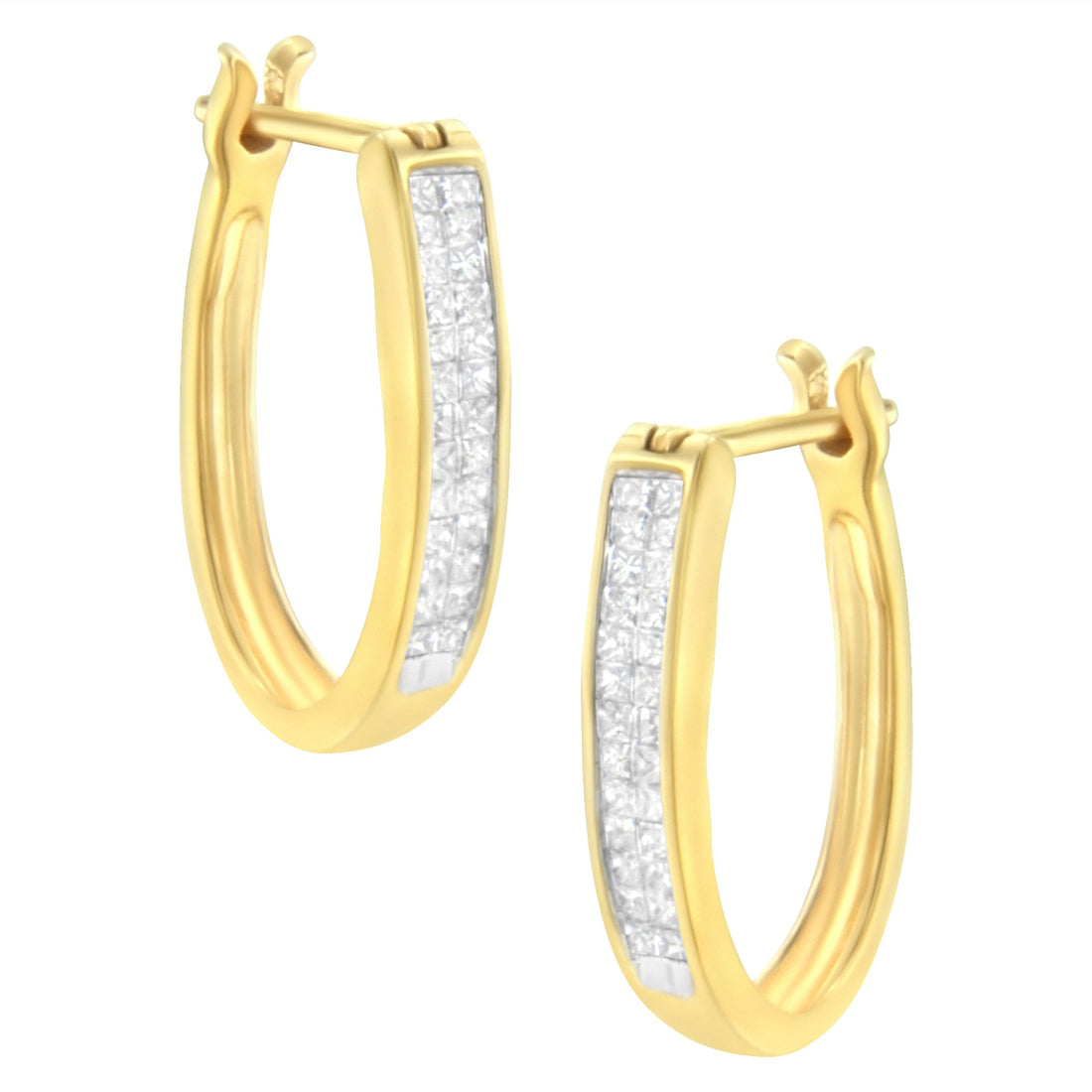 10K Yellow Gold 1/2 Cttw Invisible Set Princess-cut Diamond Hoop Earrings (H-I Color, SI2-I1 Clarity) by Bids.com