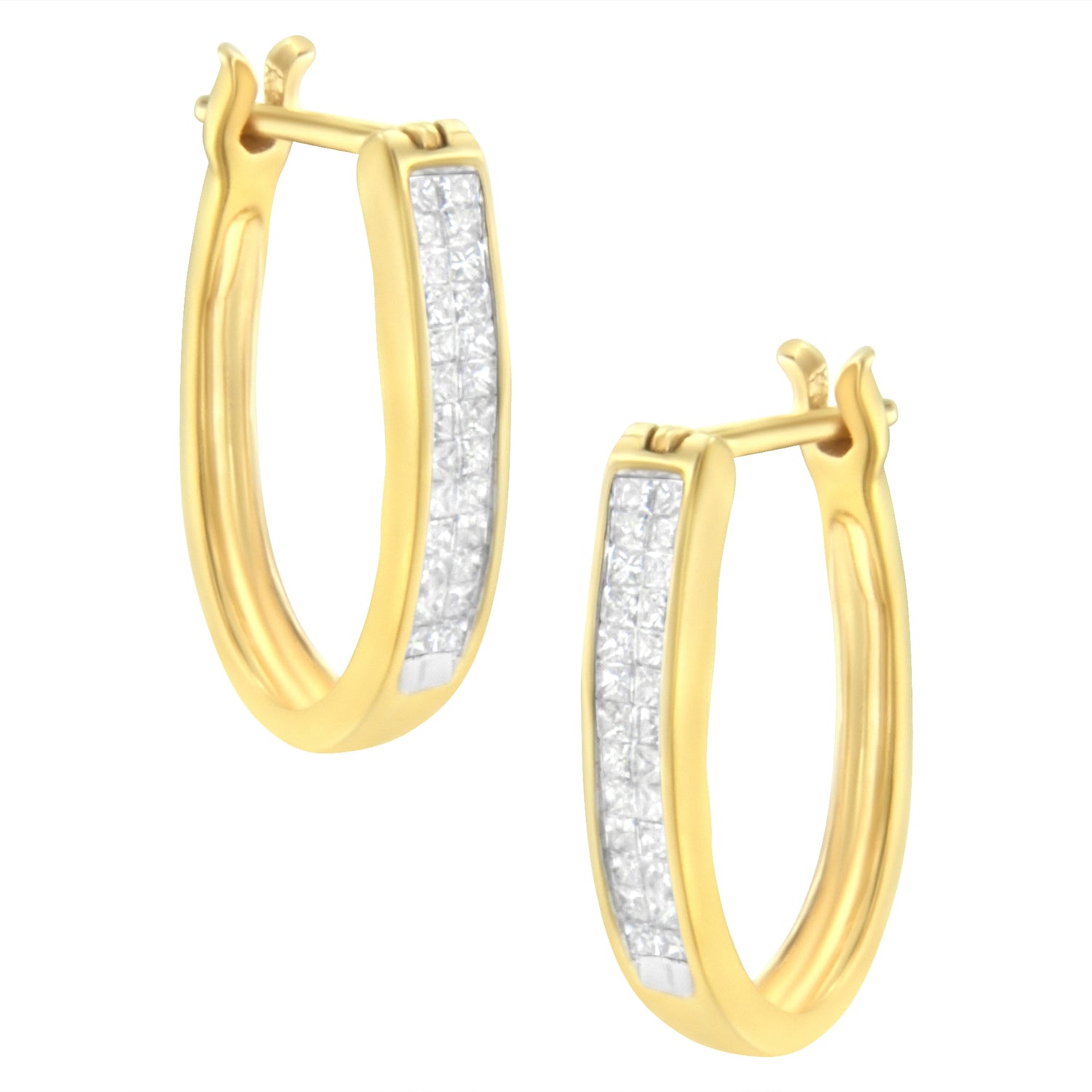 10K Yellow Gold 1/2 Cttw Invisible Set Princess-cut Diamond Hoop Earrings (H-I Color, SI2-I1 Clarity) by Bids.com