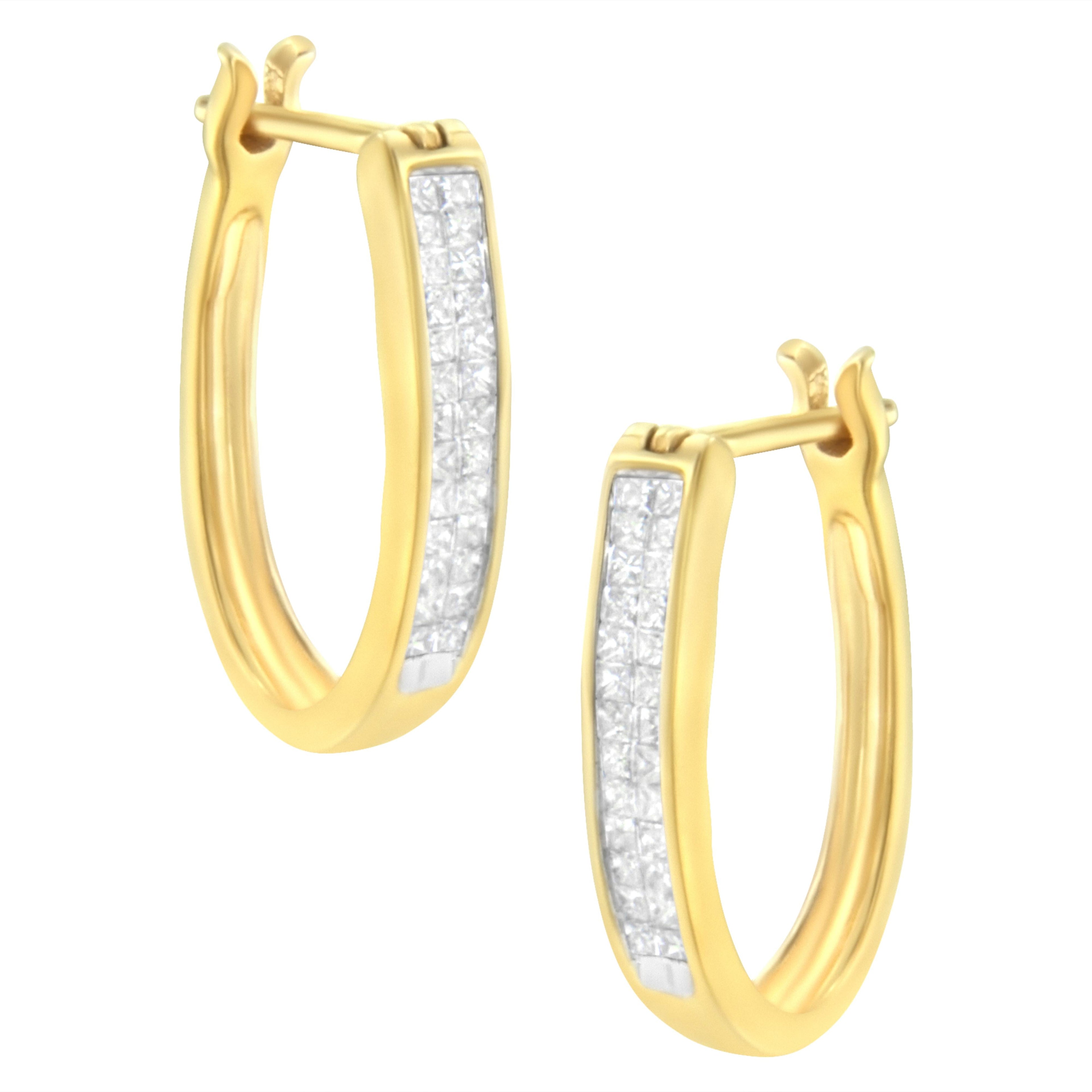 10K Yellow Gold 1/2 Cttw Invisible Set Princess-cut Diamond Hoop Earrings (H-I Color, SI2-I1 Clarity) by Bids.com
