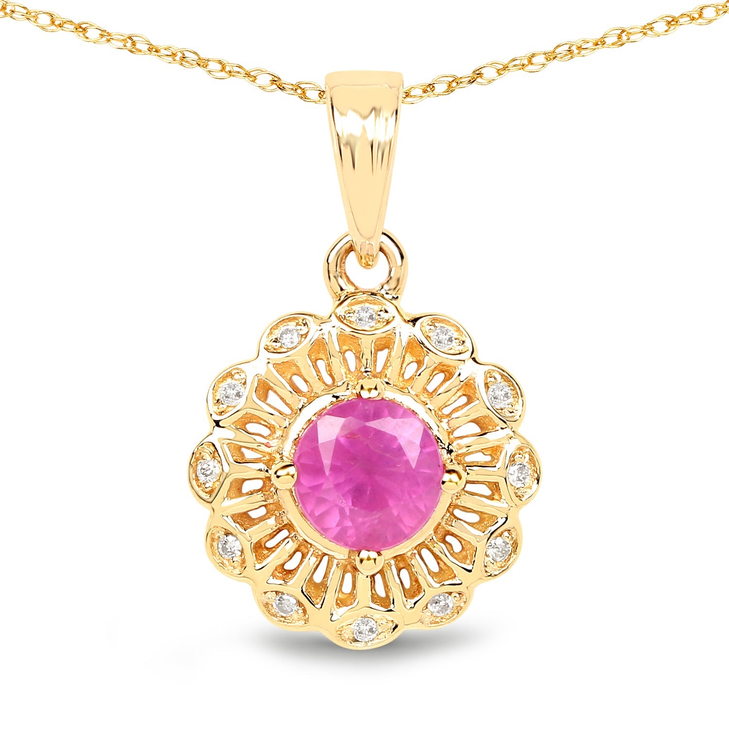 0.59 Carat Genuine Ruby and White Diamond 14K Yellow Gold Pendant by Bids.com