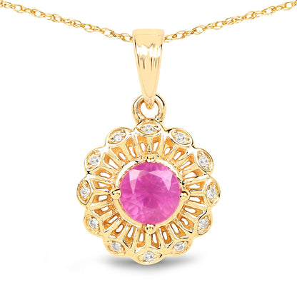 0.59 Carat Genuine Ruby and White Diamond 14K Yellow Gold Pendant by Bids.com