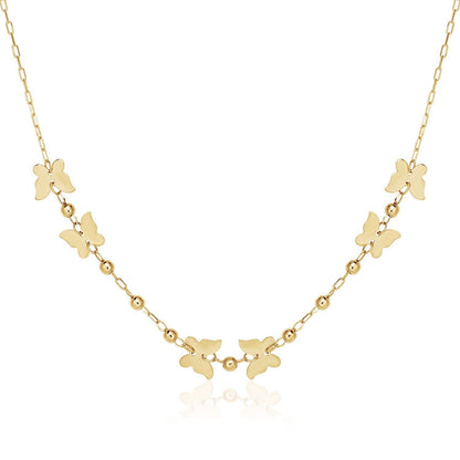14k Yellow Gold 18 inch Necklace with Polished Butterflies and Beads  DestGlow