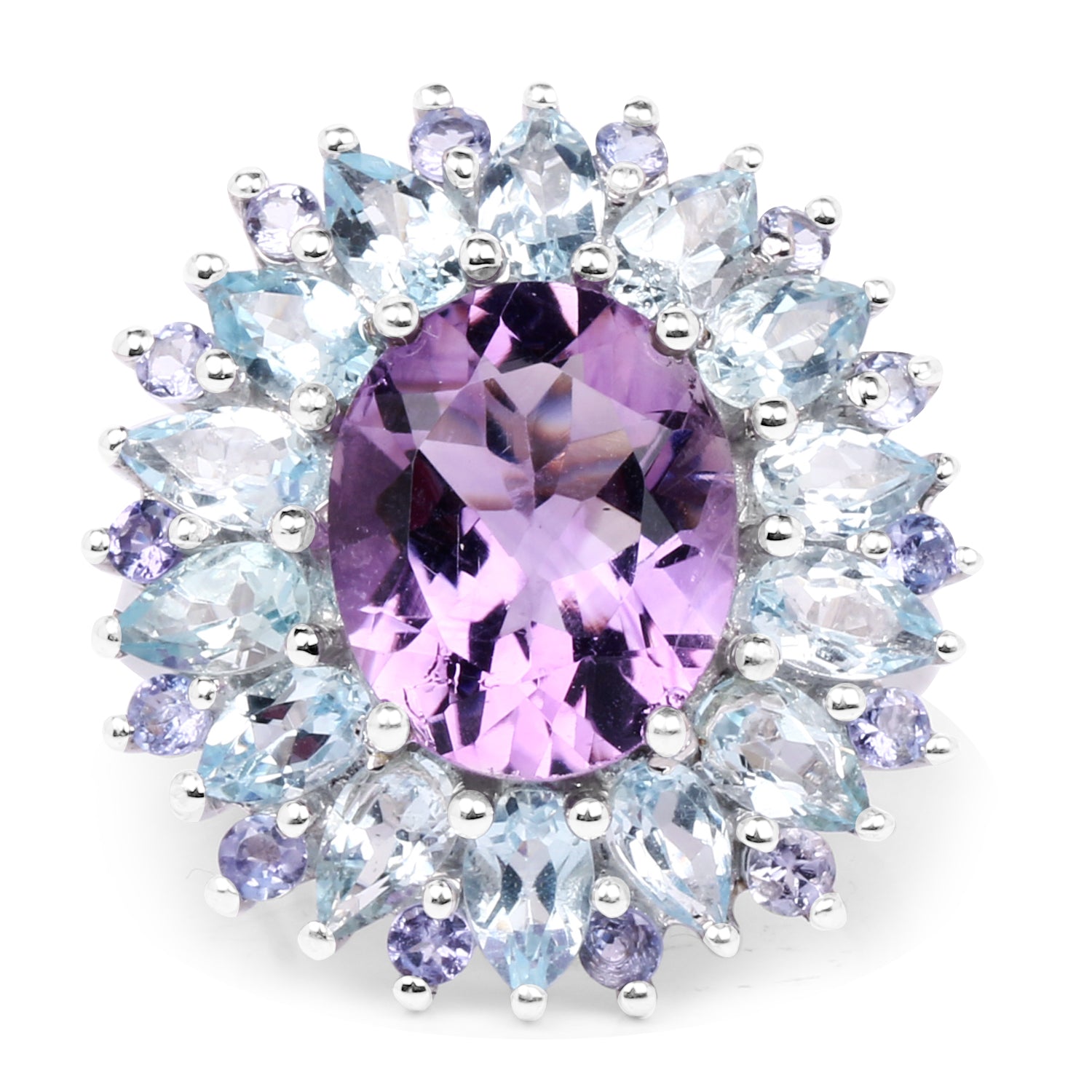 "7.79 Carat Genuine Amethyst, Blue Topaz and Tanzanite .925 Sterling Silver Ring by Bids.com