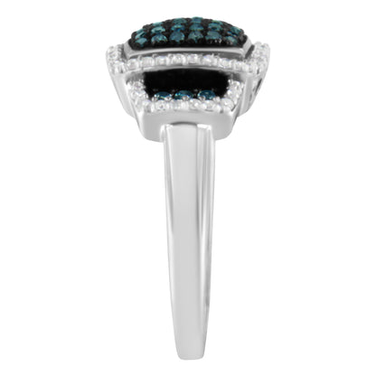 Black Rhodium Plated .925 Sterling Silver 1/2 Cttw White &amp; Blue Diamond Square Halo Cocktail Ring (Fancy Blue &amp; H-I Color, I2-I3 Clarity) - SIze 6 by Bids.com