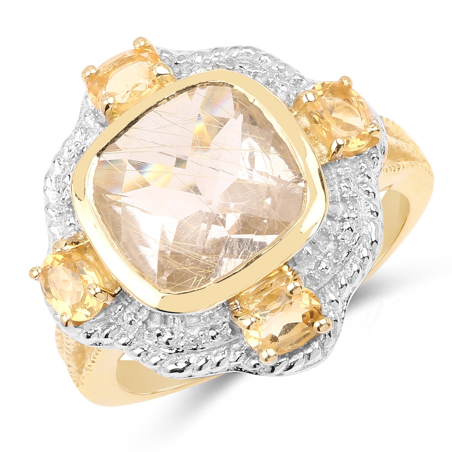 14K Yellow Gold Plated 4.07 Carat Genuine Golden Rutile and Citrine .925 Sterling Silver Ring by Bids.com