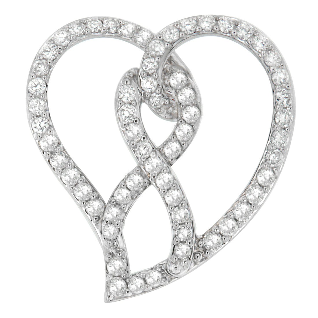 14K White Gold 1.0 Cttw White Diamond Awareness Ribbon &amp; Open Heart 18" Pendant Necklace (H-I Color, I1-I2 Clarity) - White Diamond Ribbon by Bids.com