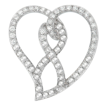 14K White Gold 1.0 Cttw White Diamond Awareness Ribbon &amp; Open Heart 18" Pendant Necklace (H-I Color, I1-I2 Clarity) - White Diamond Ribbon by Bids.com