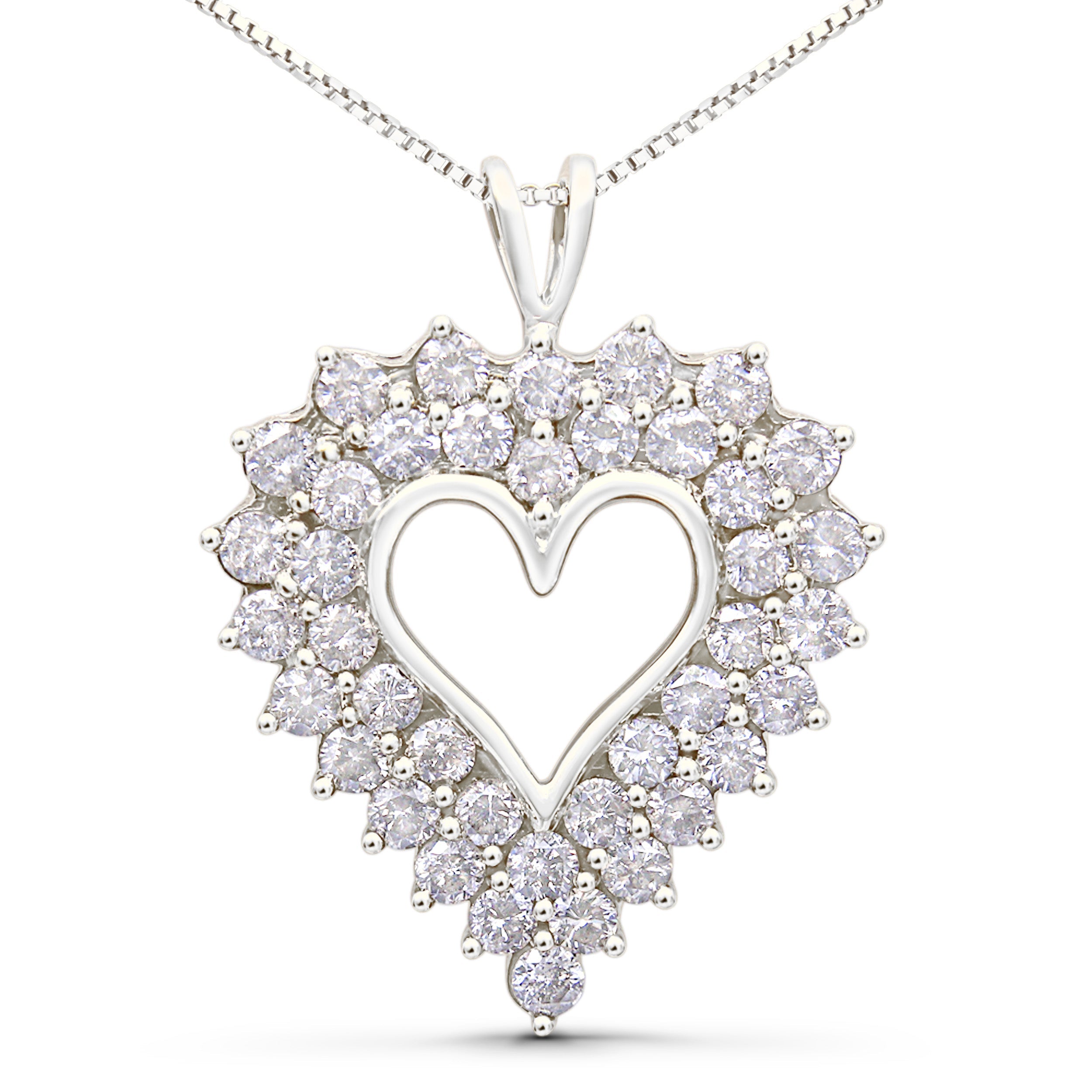 925 Sterling Silver 4.0 Cttw Diamond Two Row Open Heart 18" Pendant Necklace (I-J Color, I2-I3 Clarity) by Bids.com