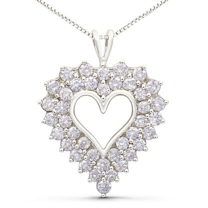 925 Sterling Silver 4.0 Cttw Diamond Two Row Open Heart 18" Pendant Necklace (I-J Color, I2-I3 Clarity) by Bids.com