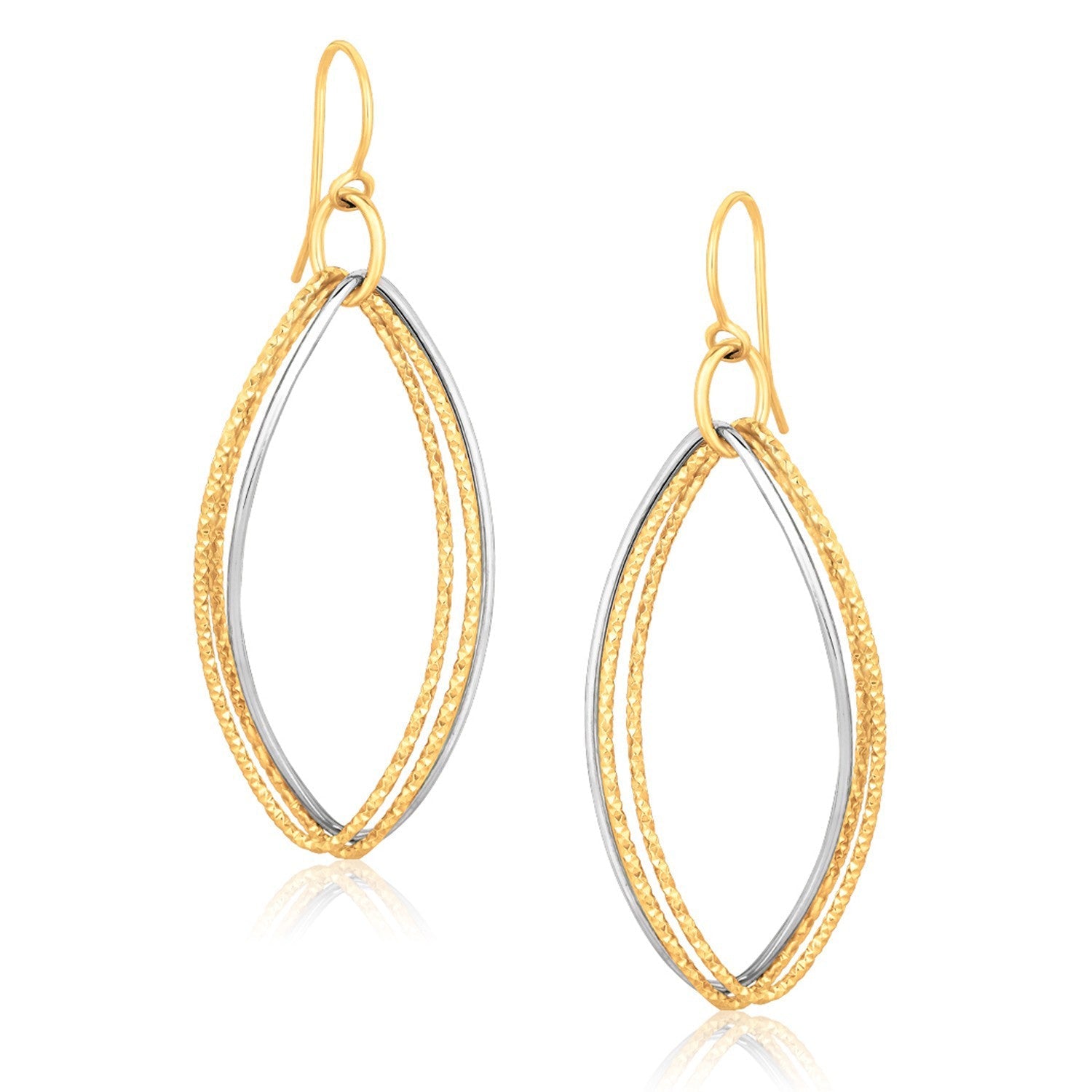 14k Two Tone Gold Textured Triple Oval Shape Drop Earrings by Bids.com