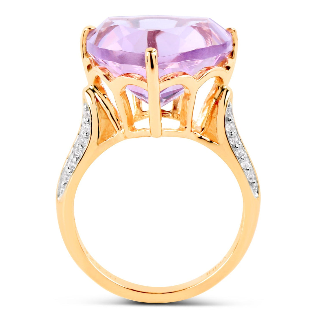 14K Yellow Gold Plated 10.44 Carat Genuine Pink Amethyst and White Topaz .925 Sterling Silver Ring  DestGlow