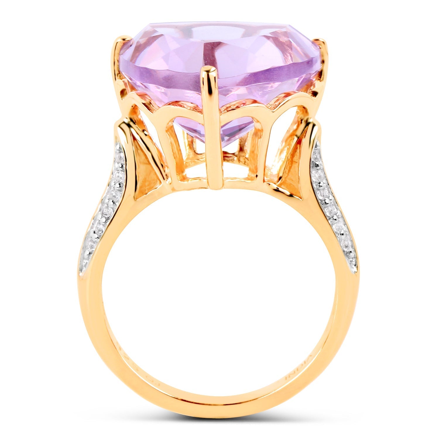 14K Yellow Gold Plated 10.44 Carat Genuine Pink Amethyst and White Topaz .925 Sterling Silver Ring  DestGlow