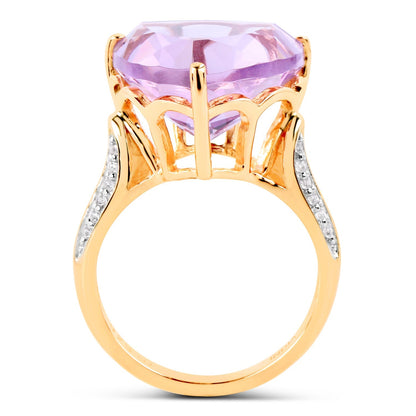 14K Yellow Gold Plated 10.44 Carat Genuine Pink Amethyst and White Topaz .925 Sterling Silver Ring  DestGlow