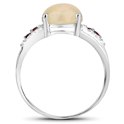 2.05 Carat Genuine Ethiopian Opal, Pink Tourmaline and White Topaz .925 Sterling Silver Ring by Bids.com