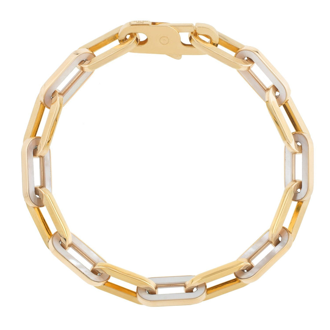 14k Yellow Gold MOP Paperclip Gem Link Bracelet (7.00 mm) by Bids.com