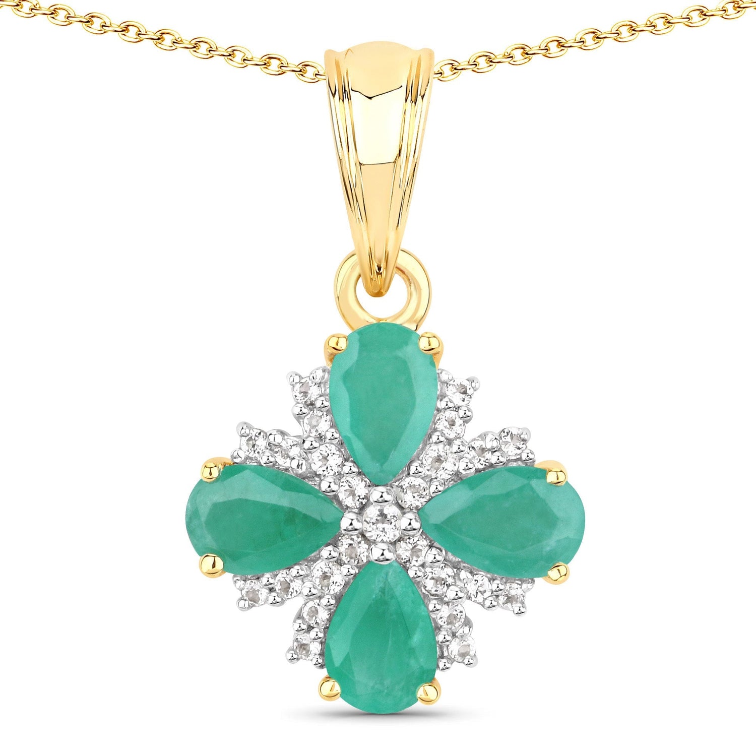 1.63 Carat Genuine Emerald and White Topaz .925 Sterling Silver Pendant  DestGlow