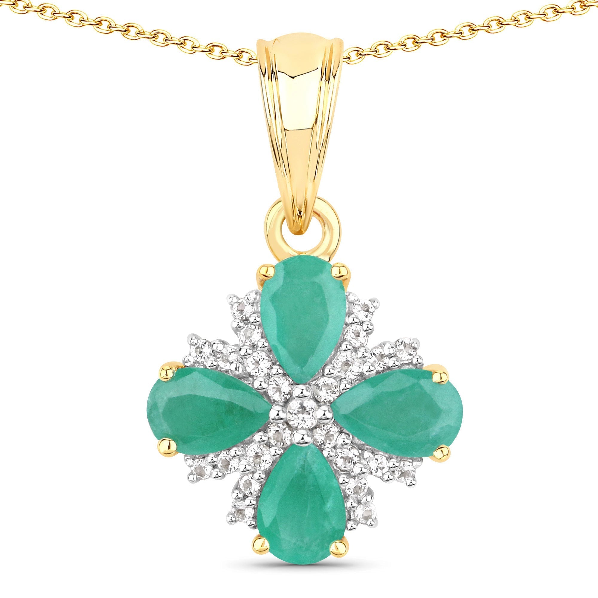 1.63 Carat Genuine Emerald and White Topaz .925 Sterling Silver Pendant  DestGlow
