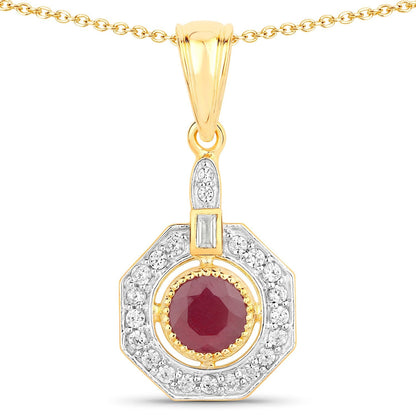 1.57 Carat Genuine Ruby and White Zircon .925 Sterling Silver Pendant  DestGlow