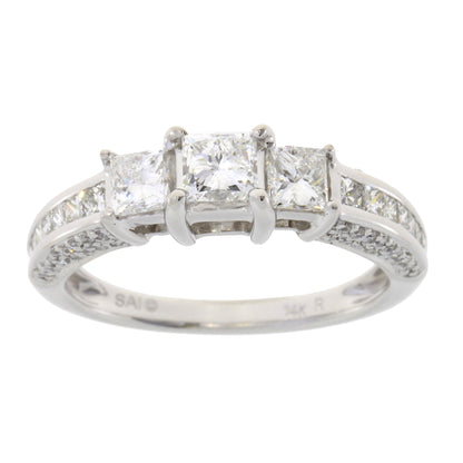 Genuine 1.50ct Diamond 3 Stone Ring 14KT White Gold by Bids.com
