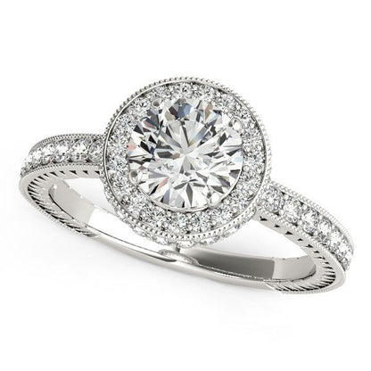 14k White Gold Milgrain Border Diamond Pave Engagement Ring (1 1/2 cttw) by Bids.com