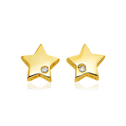 14k Yellow Gold Polished Star Earrings with Diamonds by Bids.com