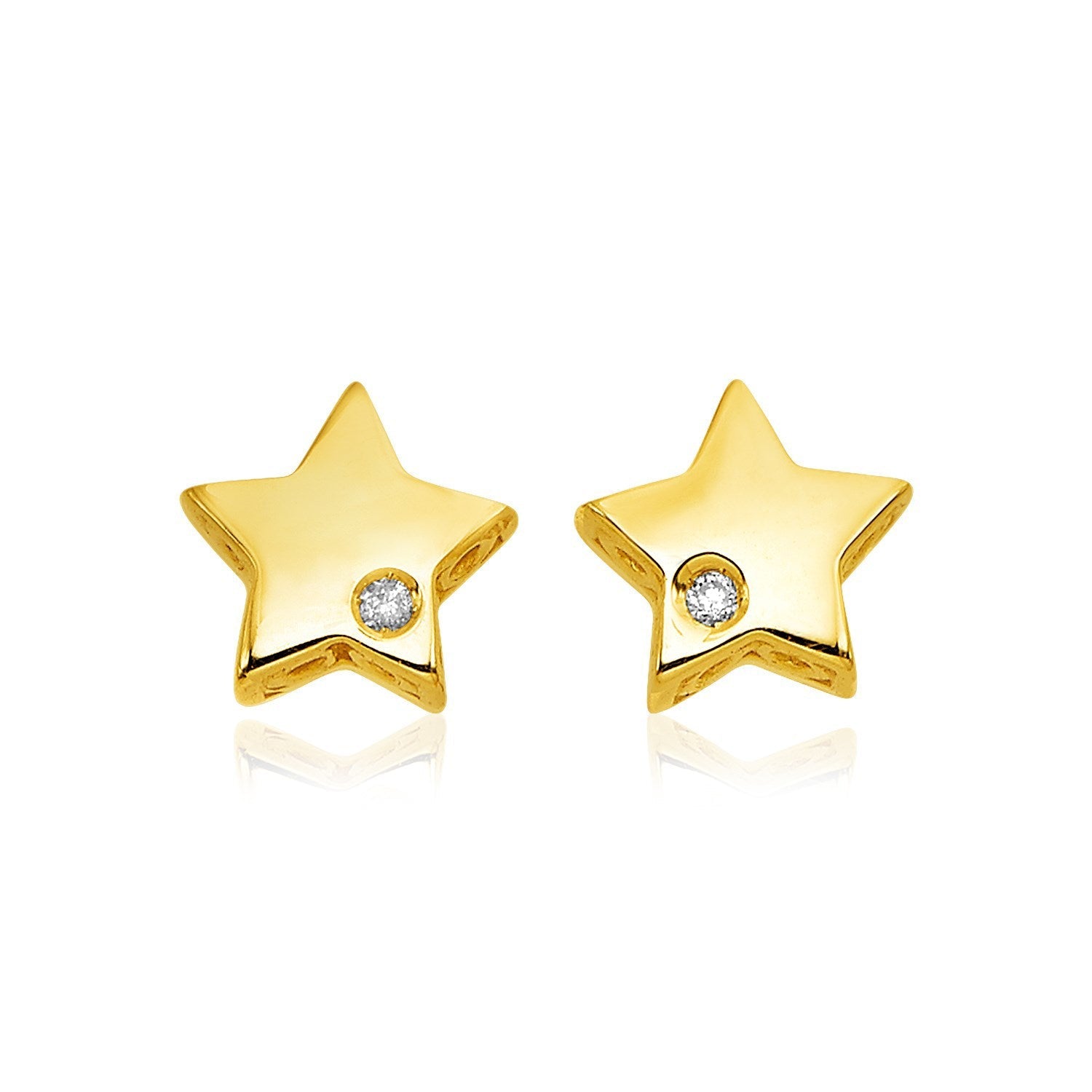 14k Yellow Gold Polished Star Earrings with Diamonds by Bids.com